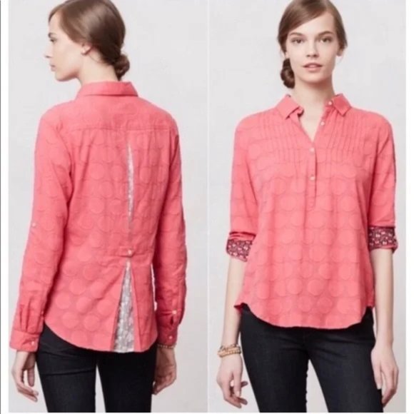 Isabella Sinclair Tops - Isabella Sinclair Textured‎ Dot Mixed Fabric Top Size XS Pink Cottagecore